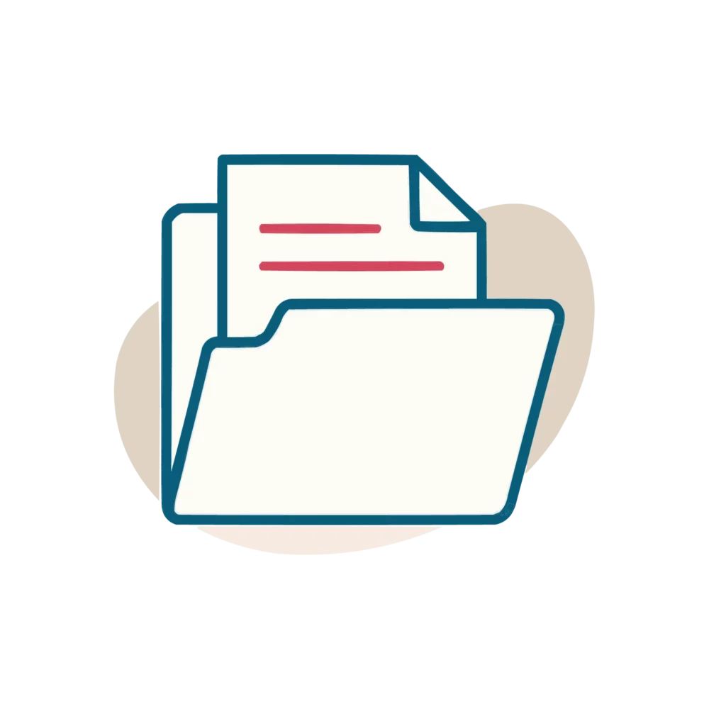 Icône d'un dossier administratif ouvert contenant des documents d'organisation d'obsèques.