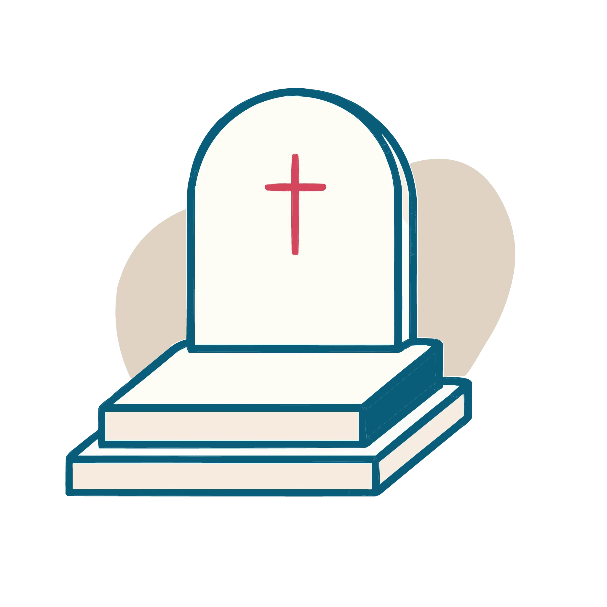 Illustration minimaliste d'une pierre tombale en marbre surmontée d'une croix chrétienne.
