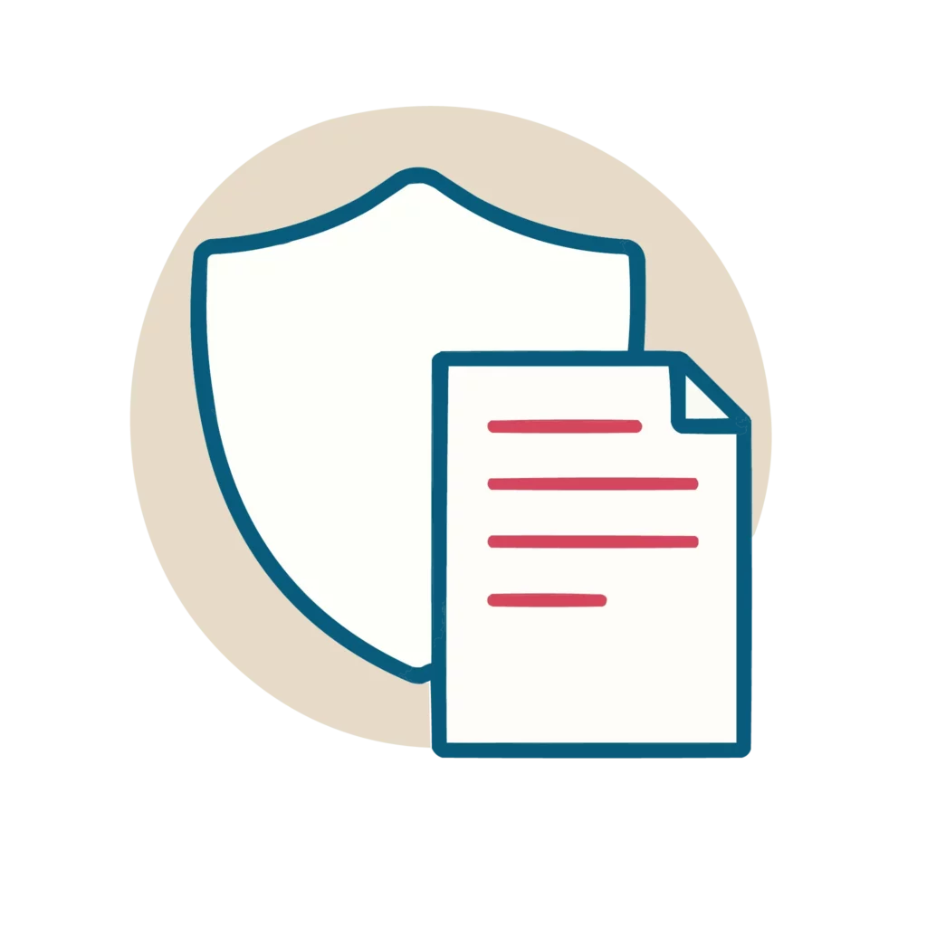 Icône représentant un contrat de prévoyance obsèques avec un bouclier de protection.