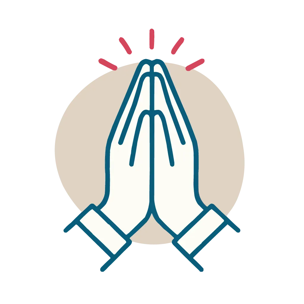 Icône de deux mains jointes en prière pour le recueillement et les obsèques religieuses.